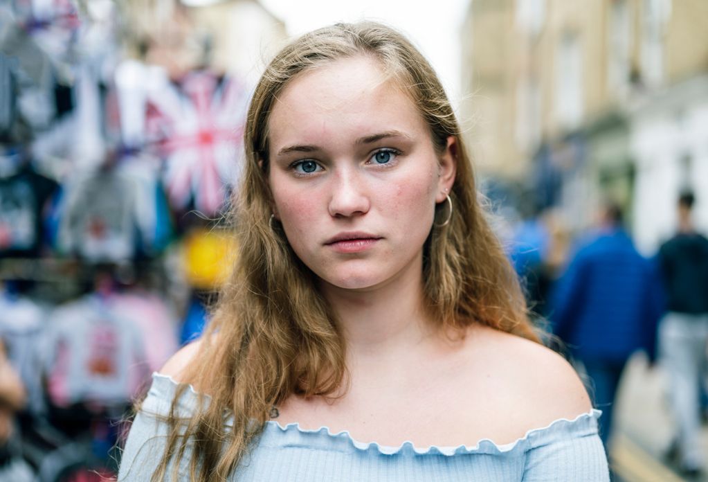 blonde girl staring at camera. big give christmas appeal 2023 - double your donation for free