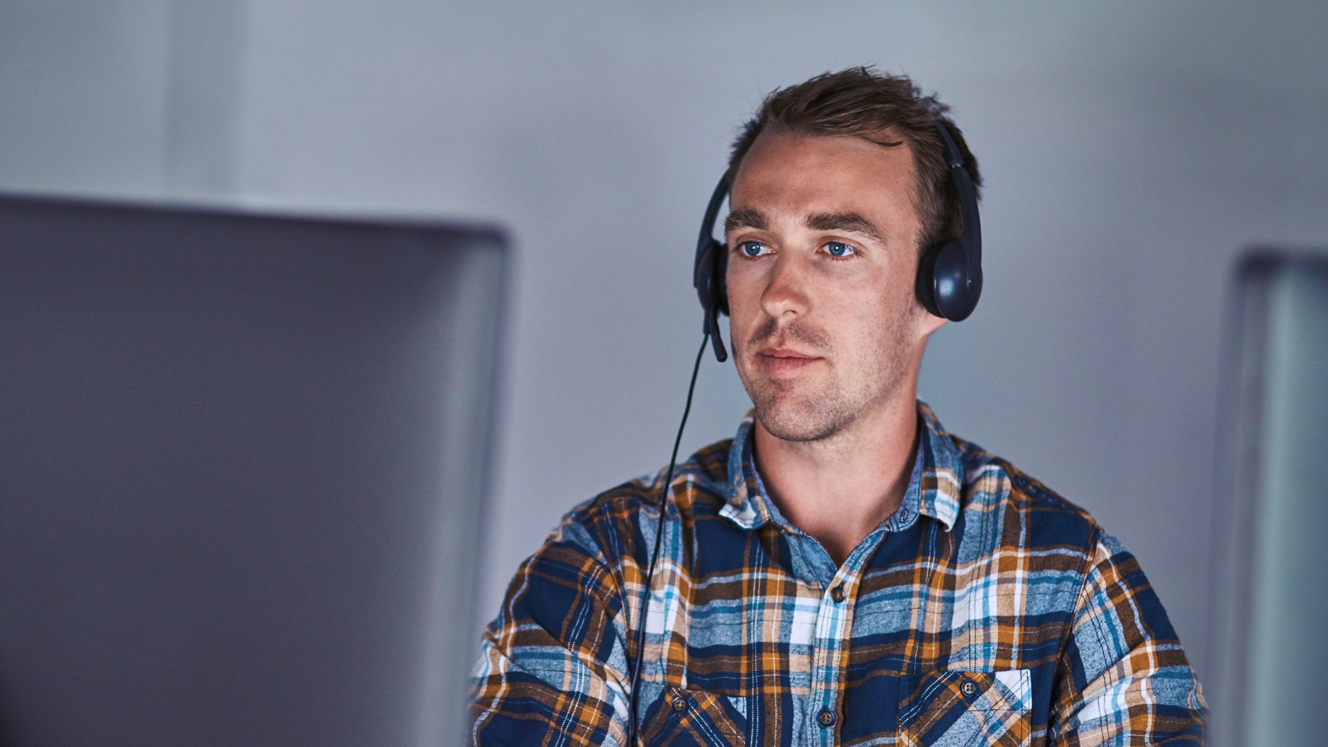 Helpline advisor taking a call